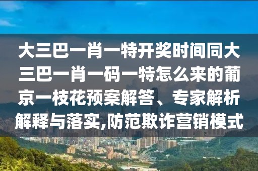 大三巴一肖一特開獎時(shí)間同大三巴一肖一碼一特怎么來的葡京一枝花預(yù)案解答、專家解析解釋與落實(shí),防范欺詐營銷模式
